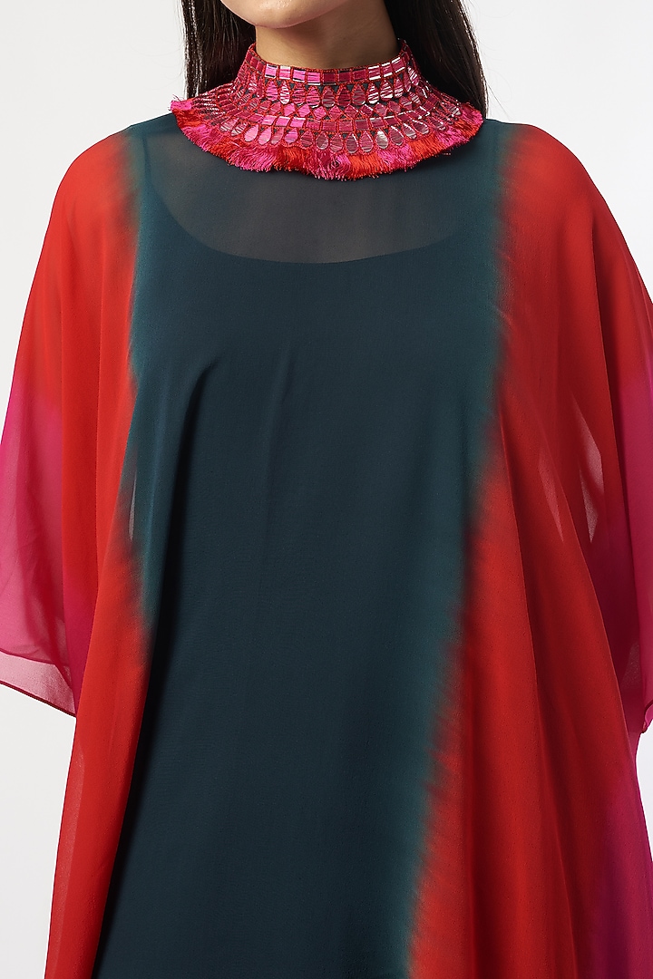 Multi-Colored Dupion Silk Mirror Embroidered Cape Set by Anand Kabra at Pernia's Pop Up Shop