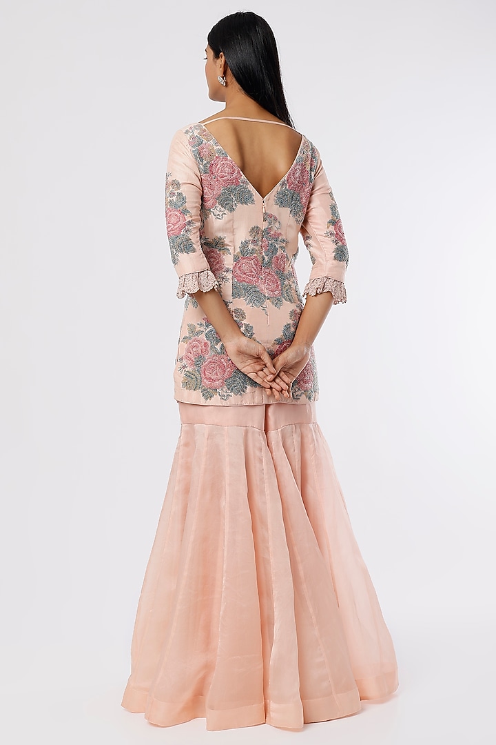 Peach Organza Bridal Sharara Set by Anand Kabra at Pernia's Pop Up Shop