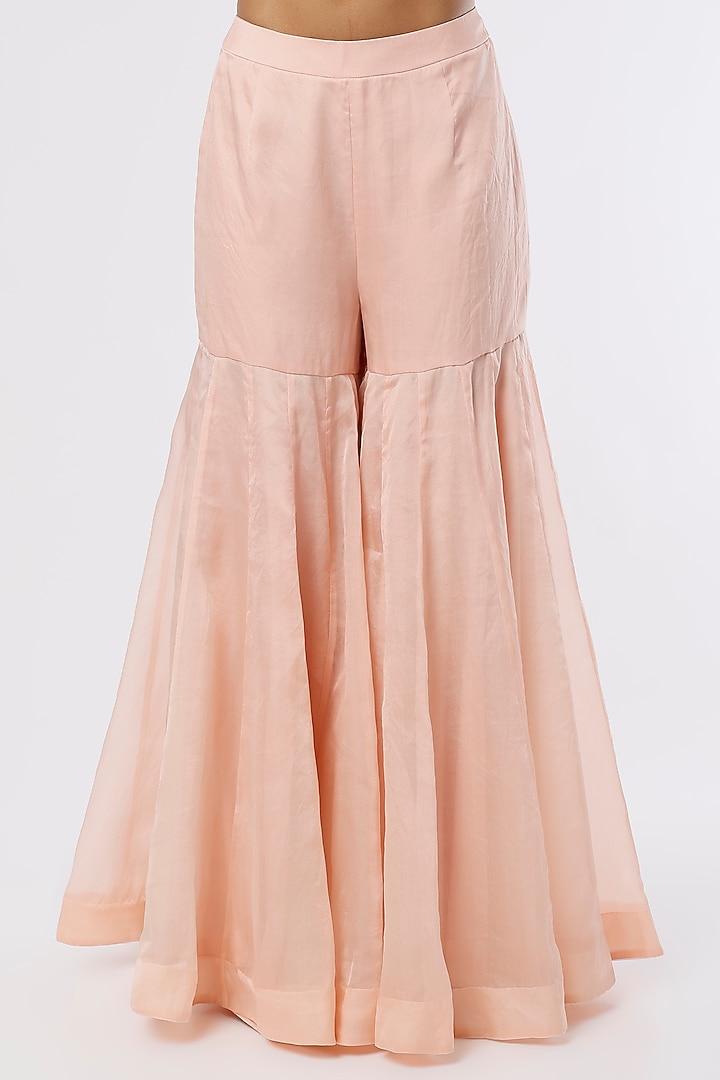 Peach Organza Bridal Sharara Set by Anand Kabra at Pernia's Pop Up Shop