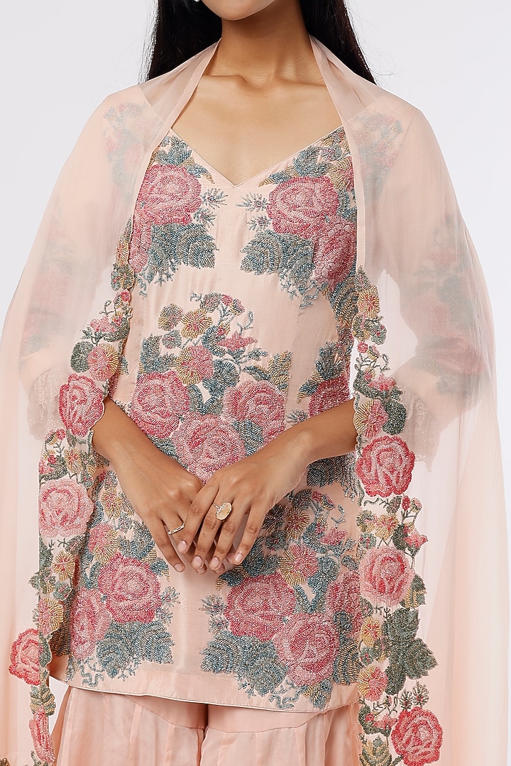 Peach Organza Bridal Sharara Set by Anand Kabra at Pernia's Pop Up Shop