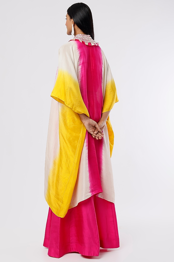 Multi-Colored Dupion Silk Mirror Embroidered Cape Set by Anand Kabra at Pernia's Pop Up Shop