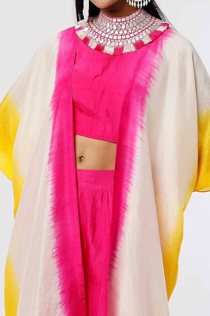 Multi-Colored Dupion Silk Mirror Embroidered Cape Set by Anand Kabra at Pernia's Pop Up Shop