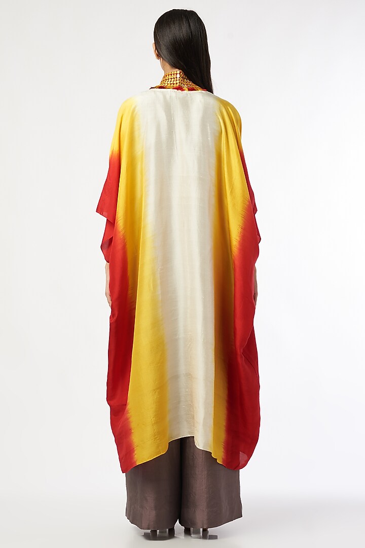 Multi-Colored Dupion Silk Mirror Embroidered Cape Set by Anand Kabra at Pernia's Pop Up Shop