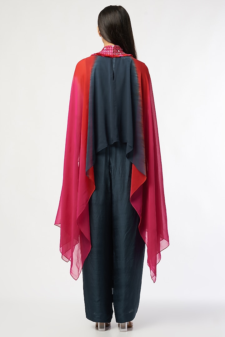 Multi-Colored Dupion Silk Mirror Embroidered Cape Set by Anand Kabra at Pernia's Pop Up Shop