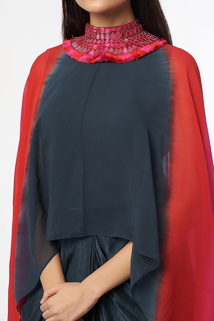Multi-Colored Dupion Silk Mirror Embroidered Cape Set by Anand Kabra at Pernia's Pop Up Shop