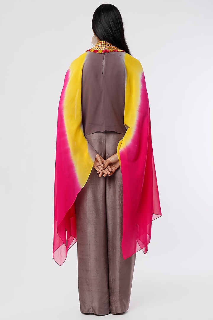 Grey Dupion Silk Draped Pant Set With Collar by Anand Kabra at Pernia's Pop Up Shop