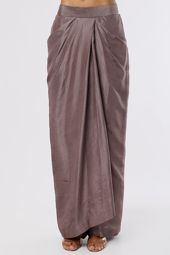 Grey Dupion Silk Draped Pant Set With Collar by Anand Kabra at Pernia's Pop Up Shop