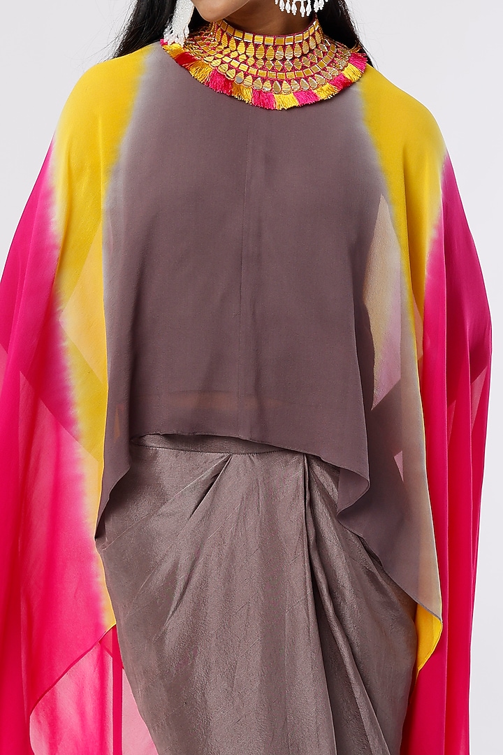 Grey Dupion Silk Draped Pant Set With Collar by Anand Kabra at Pernia's Pop Up Shop