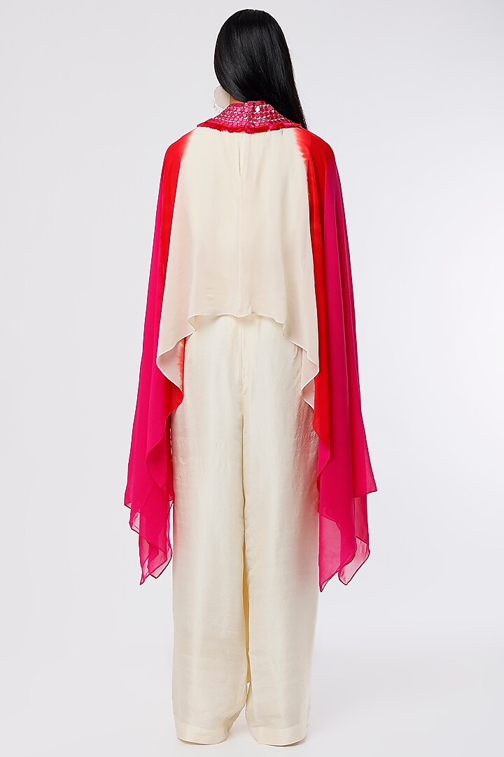 Ivory Dupion Silk Draped Pant Set With Collar by Anand Kabra at Pernia's Pop Up Shop
