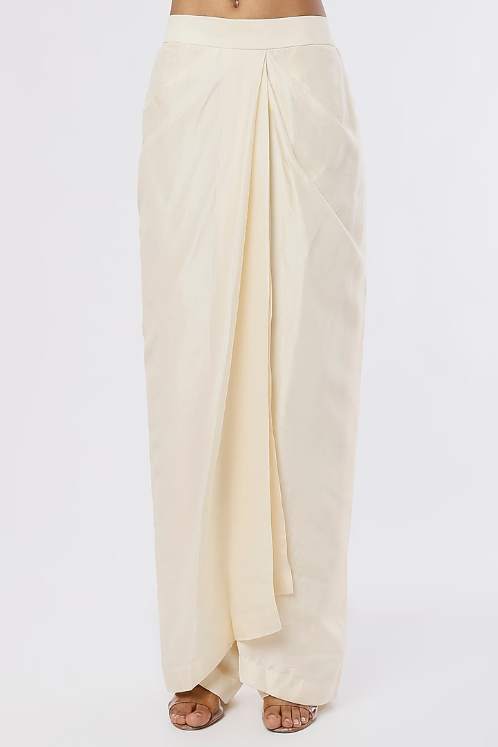 Ivory Dupion Silk Draped Pant Set With Collar by Anand Kabra at Pernia's Pop Up Shop
