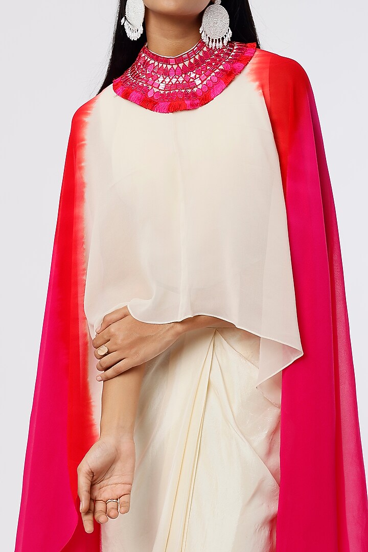 Ivory Dupion Silk Draped Pant Set With Collar by Anand Kabra at Pernia's Pop Up Shop