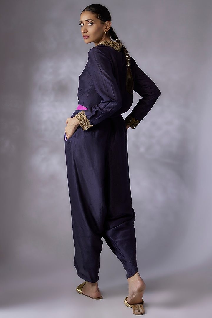 Dark Grey Dupion Silk Co-Ord Set by Anand Kabra at Pernia's Pop Up Shop