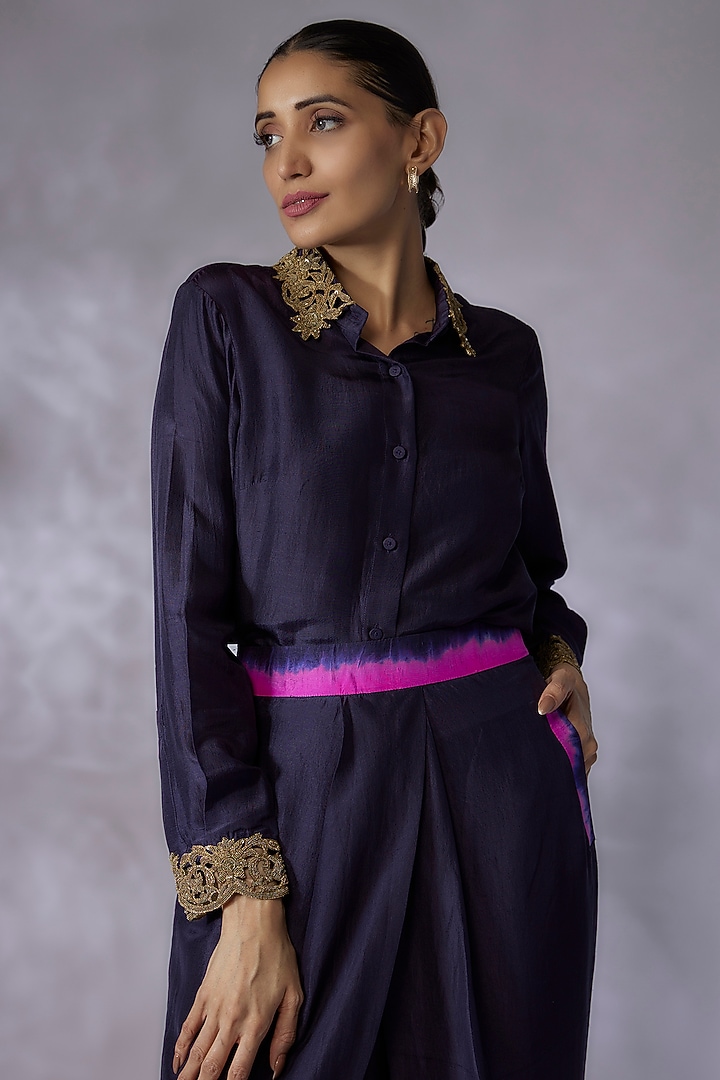 Dark Grey Dupion Silk Co-Ord Set by Anand Kabra at Pernia's Pop Up Shop