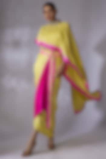 Lime Green & Hot Pink Dupion Silk Skirt Set by Anand Kabra at Pernia's Pop Up Shop