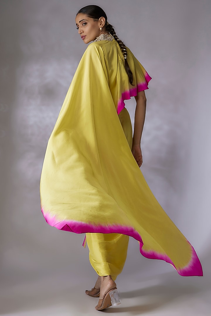 Lime Green & Hot Pink Dupion Silk Skirt Set by Anand Kabra at Pernia's Pop Up Shop