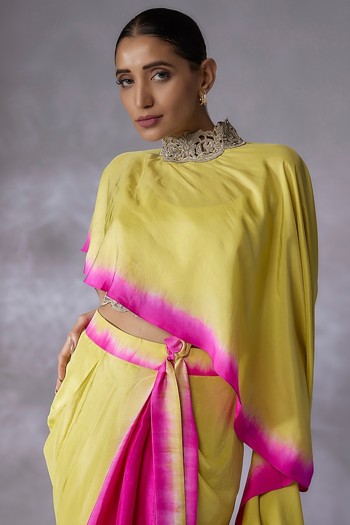 Lime Green & Hot Pink Dupion Silk Skirt Set by Anand Kabra at Pernia's Pop Up Shop