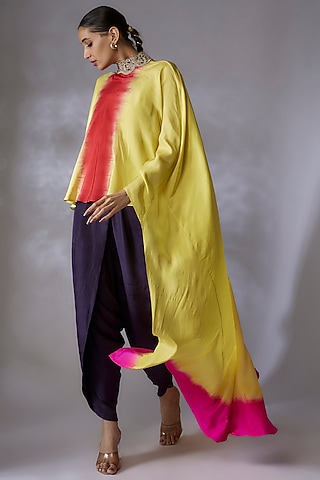 Multi-Colored Habutai Silk Embroidered Cape Set by Anand Kabra