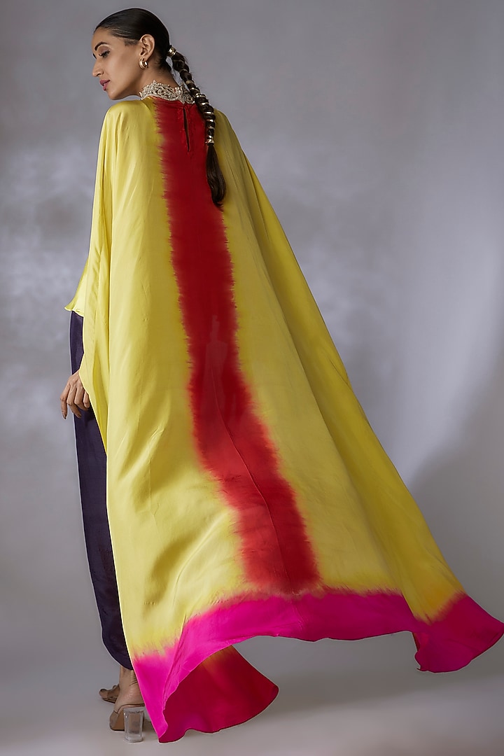 Multi-Colored Habutai Silk Embroidered Cape Set by Anand Kabra at Pernia's Pop Up Shop