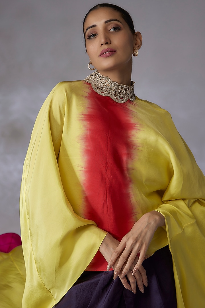Multi-Colored Habutai Silk Embroidered Cape Set by Anand Kabra at Pernia's Pop Up Shop
