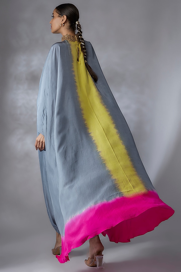 Multi-Colored Habutai Silk Embroidered Cape Set by Anand Kabra at Pernia's Pop Up Shop