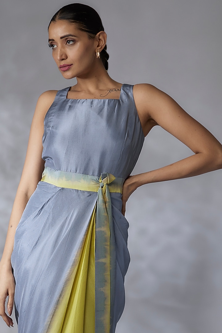 Blue & Lime Green Dupion Silk Jacket Party Wear Dress by Anand Kabra at Pernia's Pop Up Shop