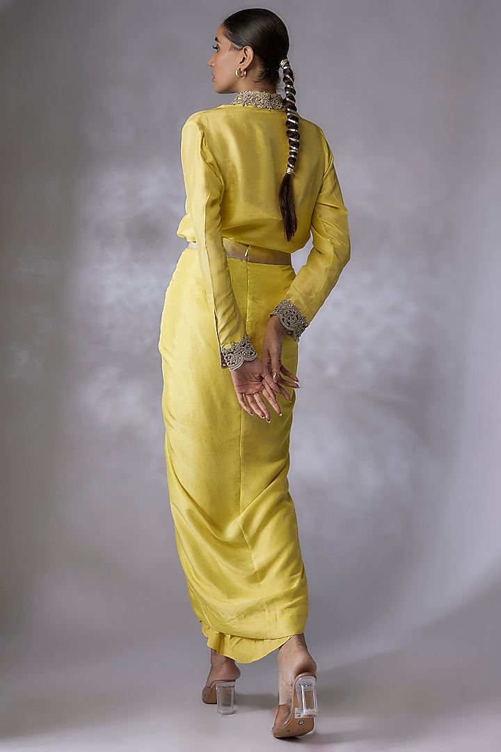 Lime Green Dupion Silk Skirt Set by Anand Kabra at Pernia's Pop Up Shop