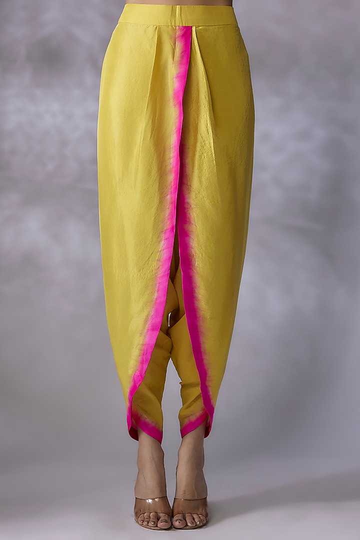 Lime Green & Hot Pink Georgette Cape Set by Anand Kabra at Pernia's Pop Up Shop