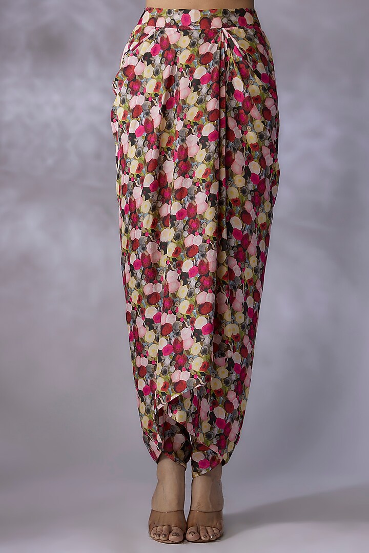 Multi-Colored Habutai Silk Printed Pant Wedding Saree Set by Anand Kabra at Pernia's Pop Up Shop