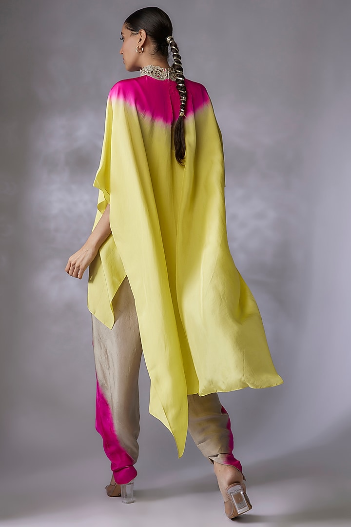 Lime Green & Hot Pink Habutai Silk Cape Set by Anand Kabra at Pernia's Pop Up Shop