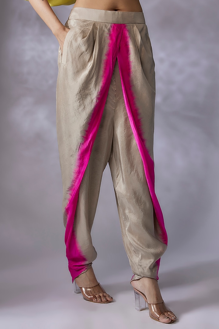 Lime Green & Hot Pink Habutai Silk Cape Set by Anand Kabra at Pernia's Pop Up Shop