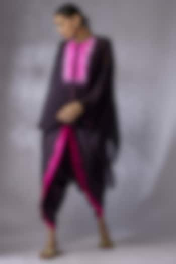 Dark Grey & Hot Pink Georgette Cape Set by Anand Kabra at Pernia's Pop Up Shop