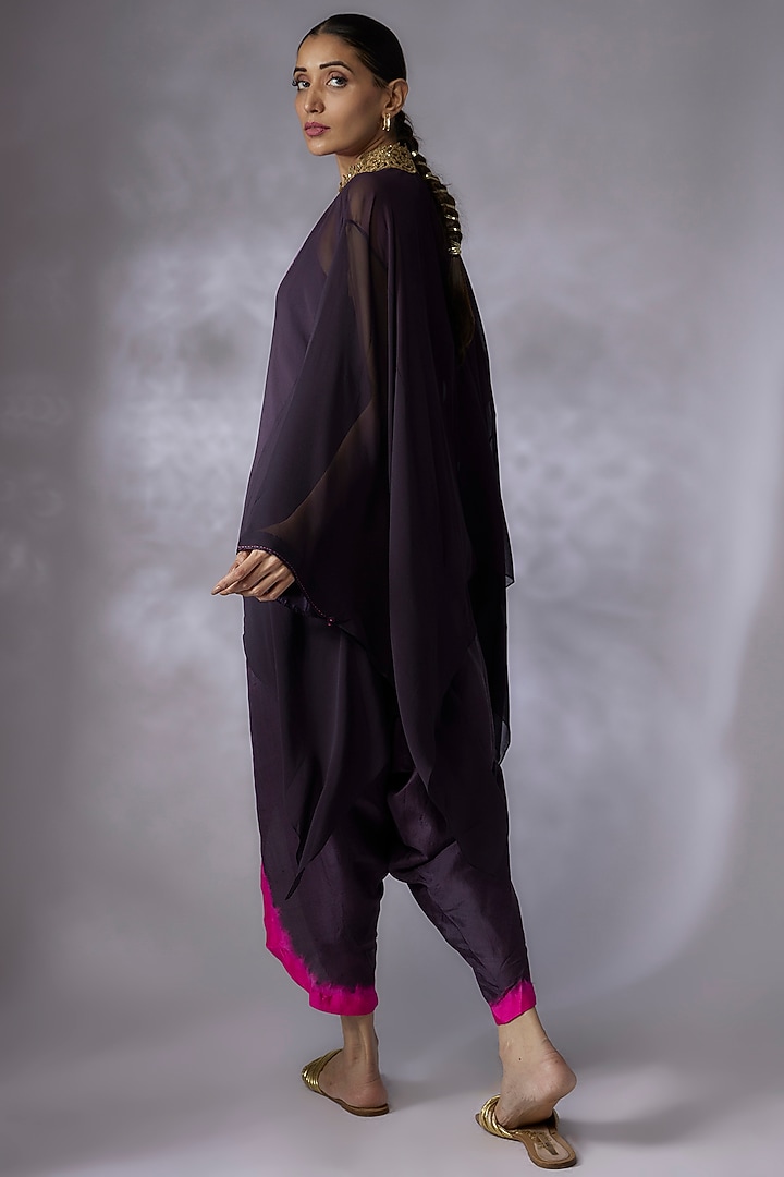 Dark Grey & Hot Pink Georgette Cape Set by Anand Kabra at Pernia's Pop Up Shop