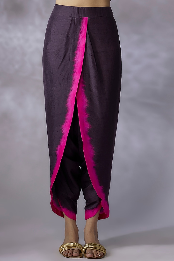 Dark Grey & Hot Pink Georgette Cape Set by Anand Kabra at Pernia's Pop Up Shop