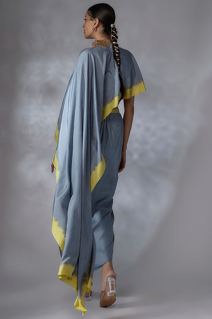 Blue & Lime Green Dupion Silk Skirt Set by Anand Kabra at Pernia's Pop Up Shop