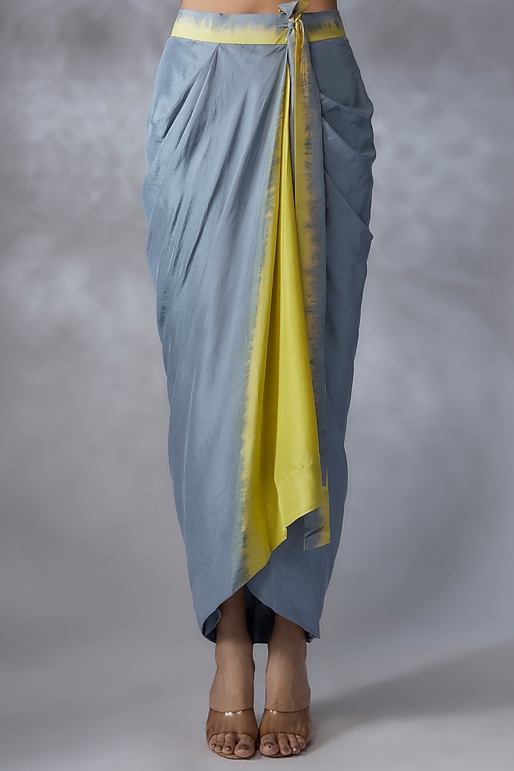 Blue & Lime Green Dupion Silk Skirt Set by Anand Kabra at Pernia's Pop Up Shop