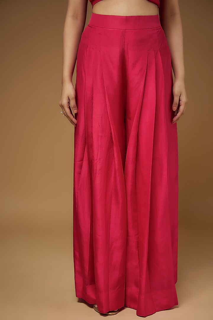Red & Hot Pink Habutai Silk Embroidered Cape Set by Anand Kabra at Pernia's Pop Up Shop