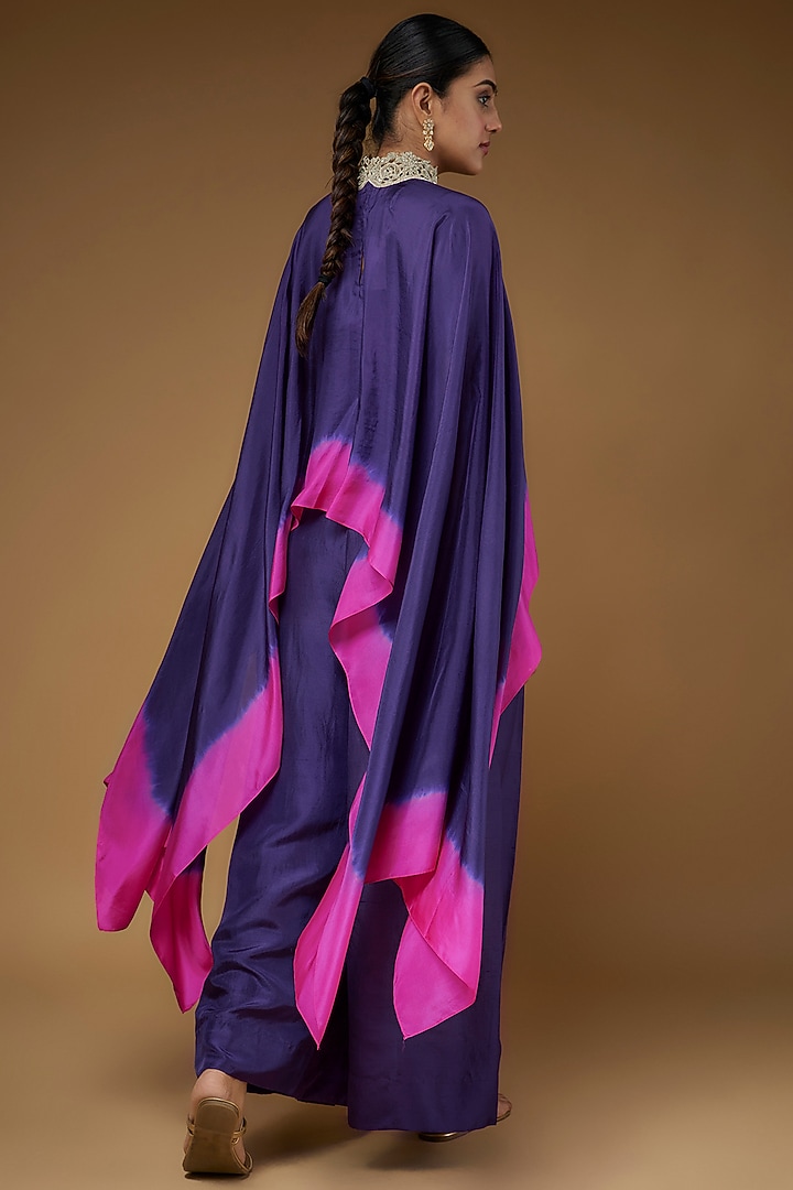 Purple & Hot Pink Habutai Silk Embroidered Cape Set by Anand Kabra at Pernia's Pop Up Shop