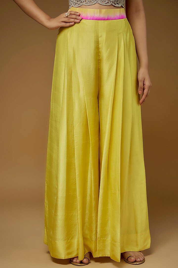 Lime & Hot Pink Habutai Silk Embroidered Cape Set by Anand Kabra at Pernia's Pop Up Shop