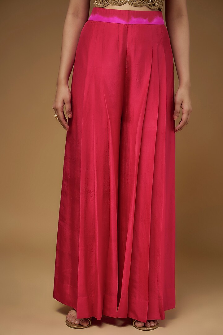 Red & Hot Pink Habutai Silk Embroidered Cape Set by Anand Kabra at Pernia's Pop Up Shop