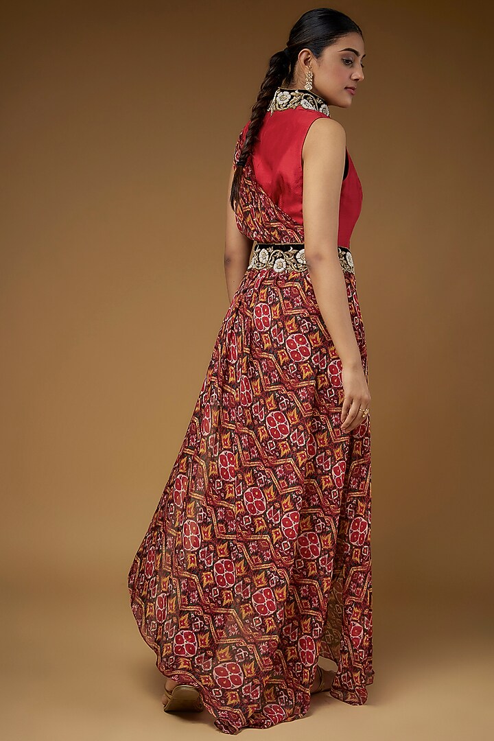 Red Dupion Pant Set by Anand Kabra at Pernia's Pop Up Shop