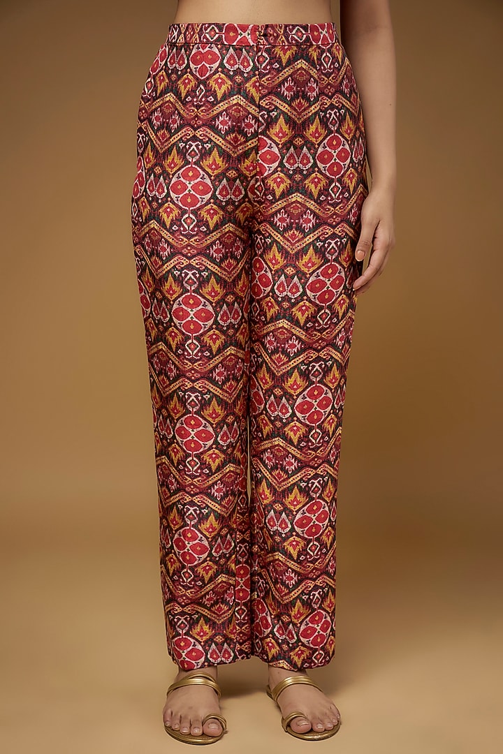 Red Dupion Pant Set by Anand Kabra at Pernia's Pop Up Shop