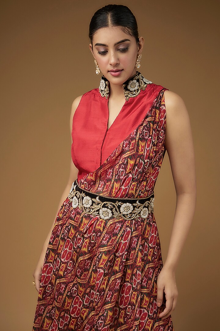 Red Dupion Pant Set by Anand Kabra at Pernia's Pop Up Shop