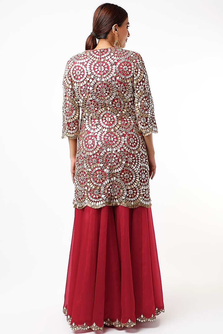 Red Organza Silk Bridal Sharara Set by Anand Kabra at Pernia's Pop Up Shop
