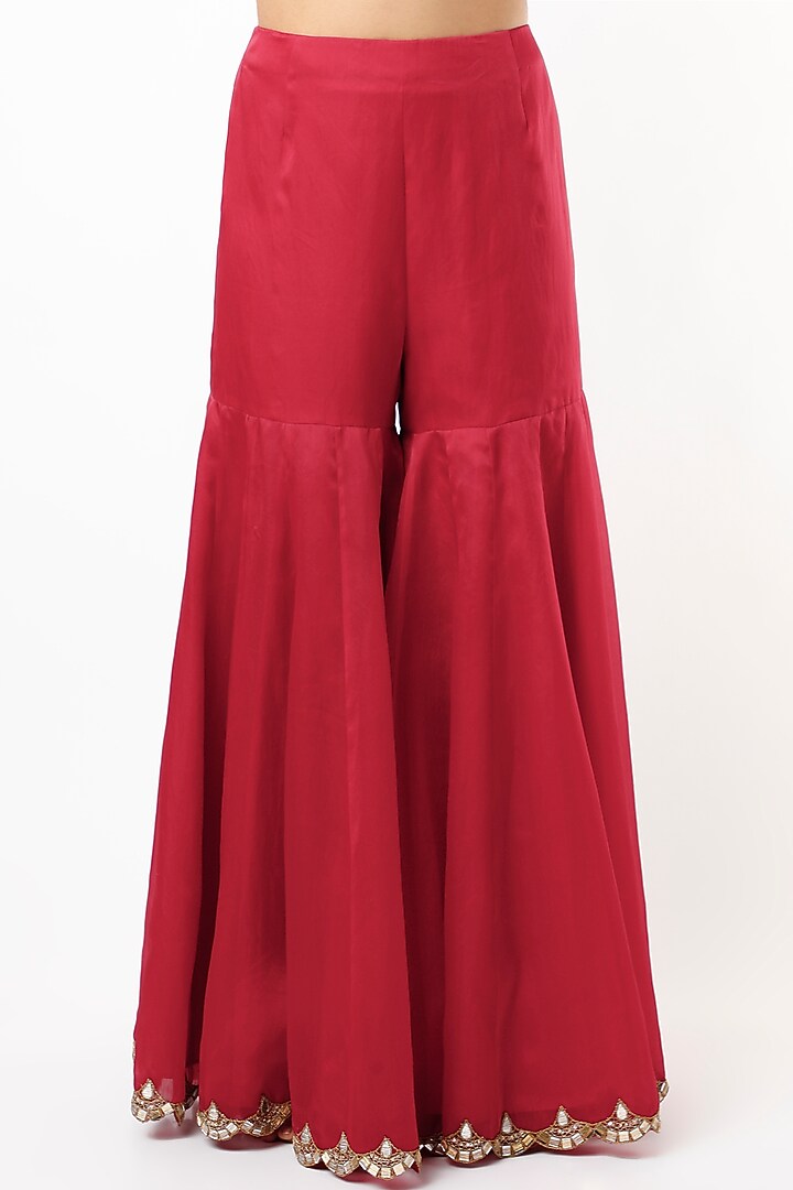 Red Organza Silk Bridal Sharara Set by Anand Kabra at Pernia's Pop Up Shop