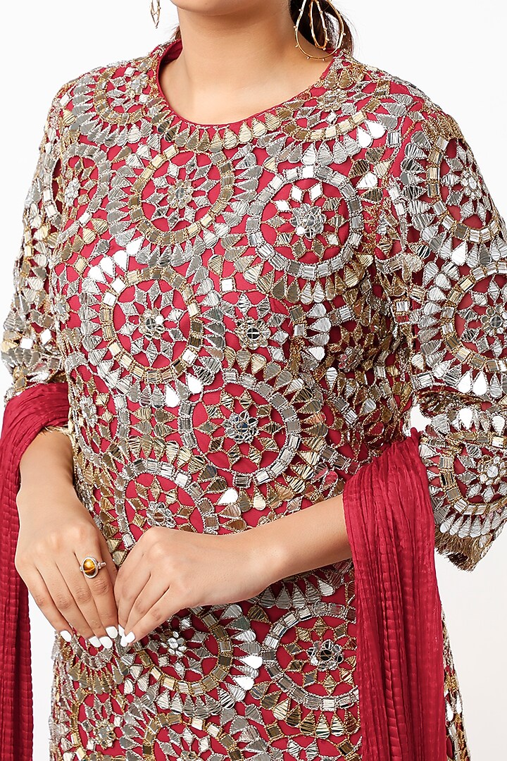 Red Organza Silk Bridal Sharara Set by Anand Kabra at Pernia's Pop Up Shop