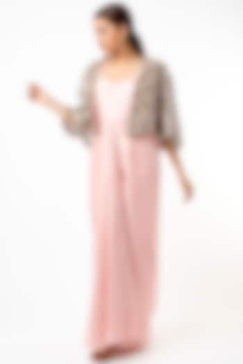 Blush Pink Dress With Embroidered Cape by Anand Kabra
