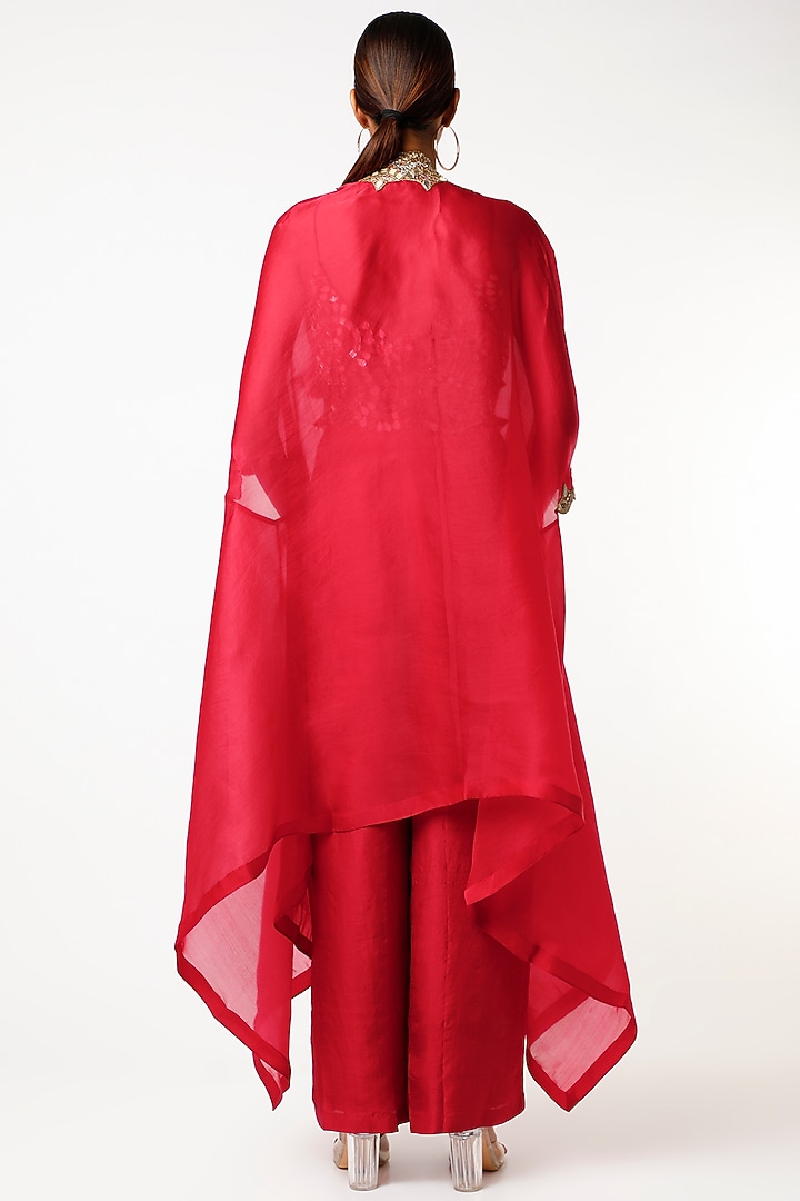 Red Dupion Silk Draped Pant Set by Anand Kabra at Pernia's Pop Up Shop