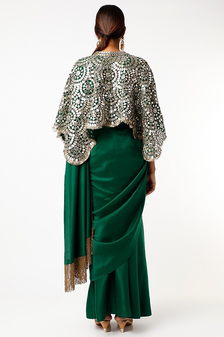 Emerald Green Structured Reception Saree Set by Anand Kabra at Pernia's Pop Up Shop