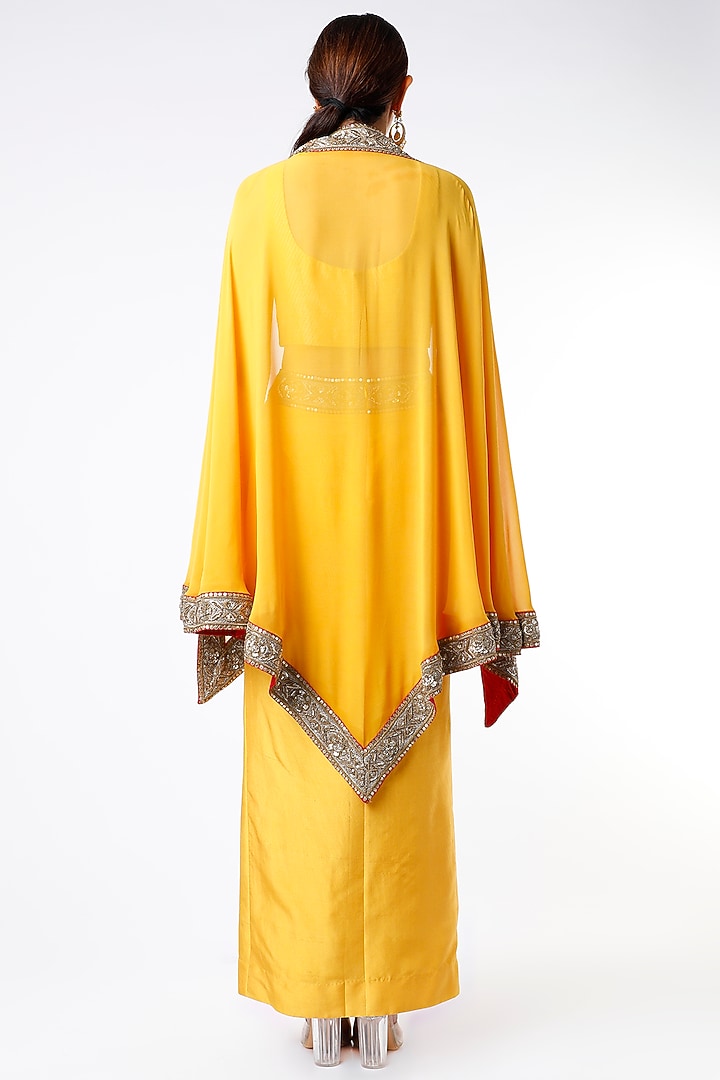 Mustard Yellow Draped Skirt Set by Anand Kabra at Pernia's Pop Up Shop