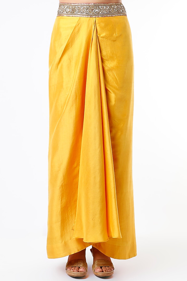 Mustard Yellow Draped Skirt Set by Anand Kabra at Pernia's Pop Up Shop